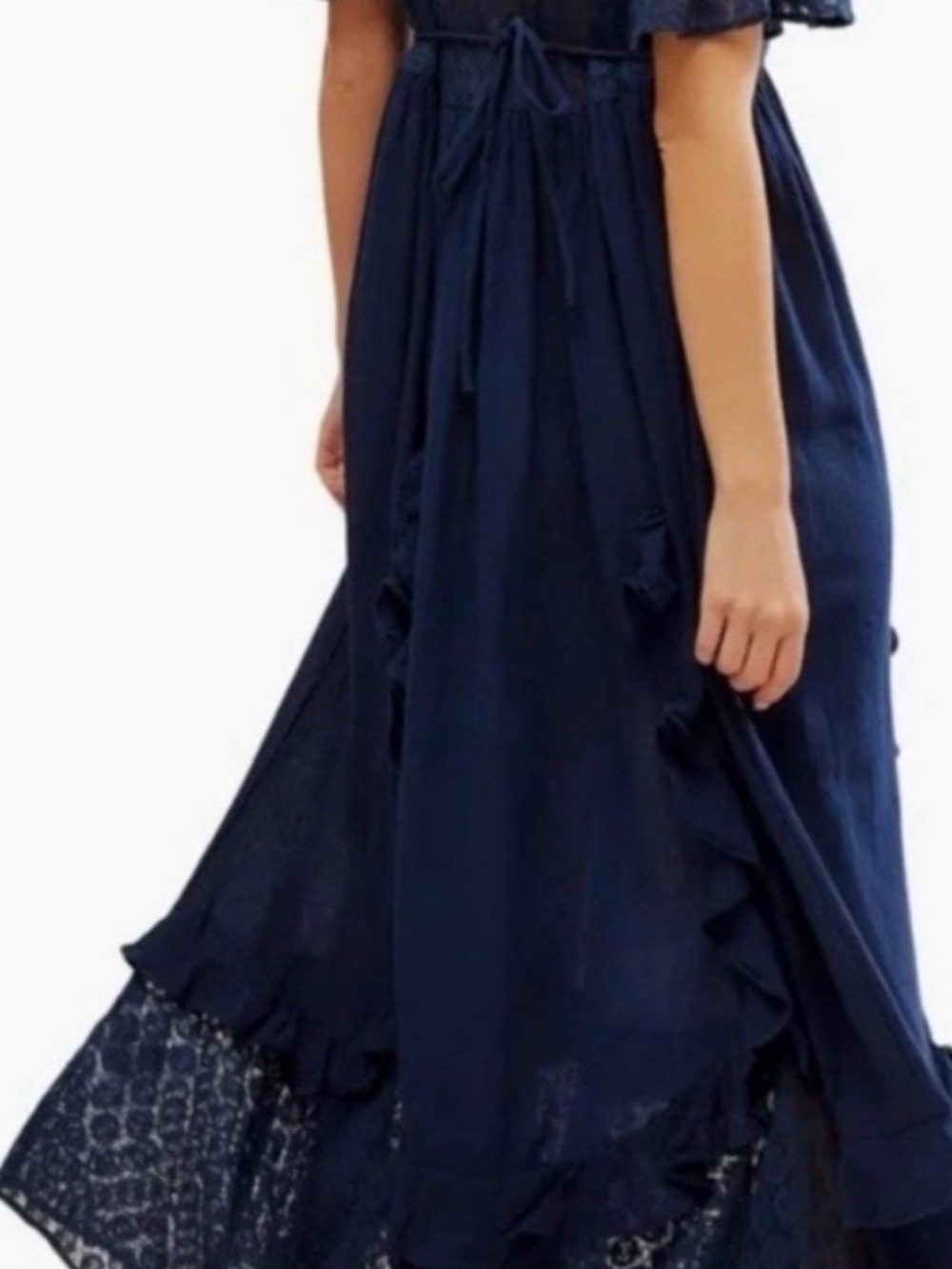 Free People Navy Blue Asymmetrical Midi Dress NWT large - Picture 3 of 13